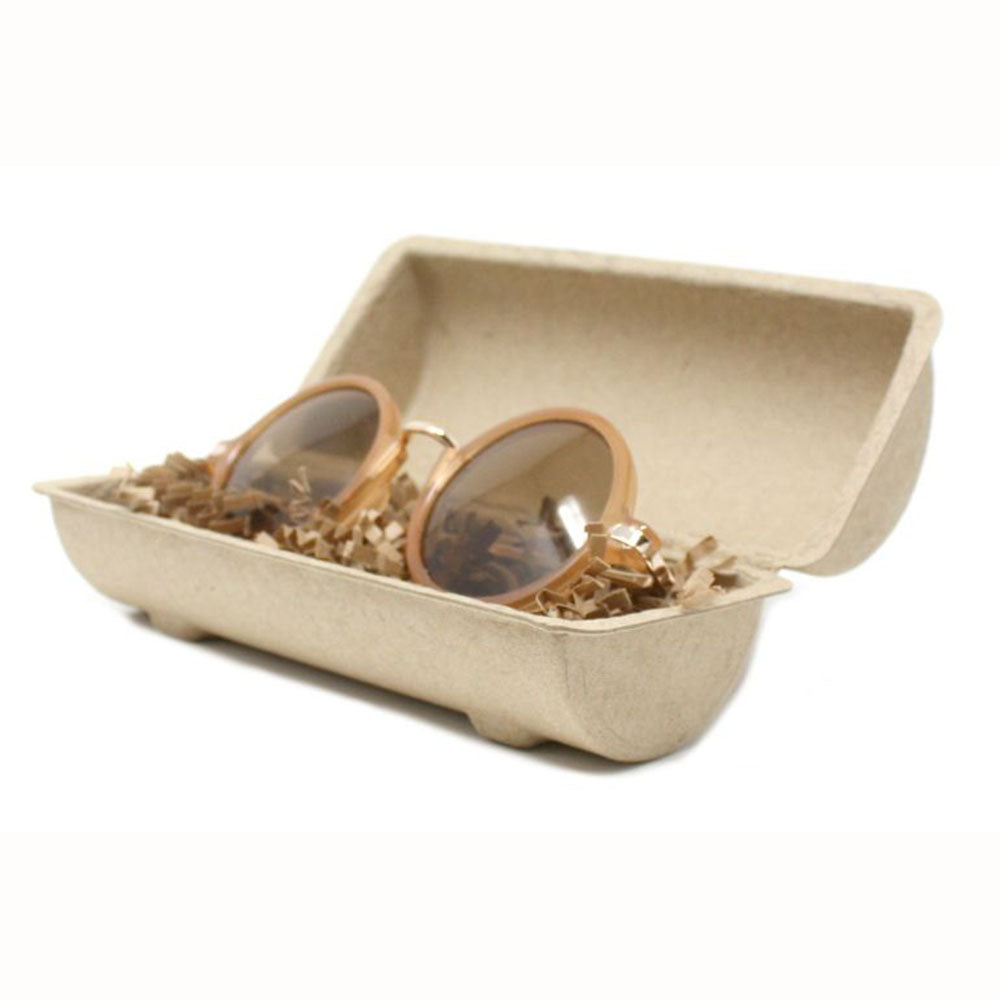 Round Biodegradable Wheat Color Sunglasses Case - Otarapack