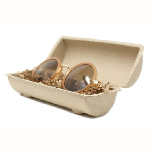 Round Biodegradable Wheat Color Sunglasses Case - Otarapack