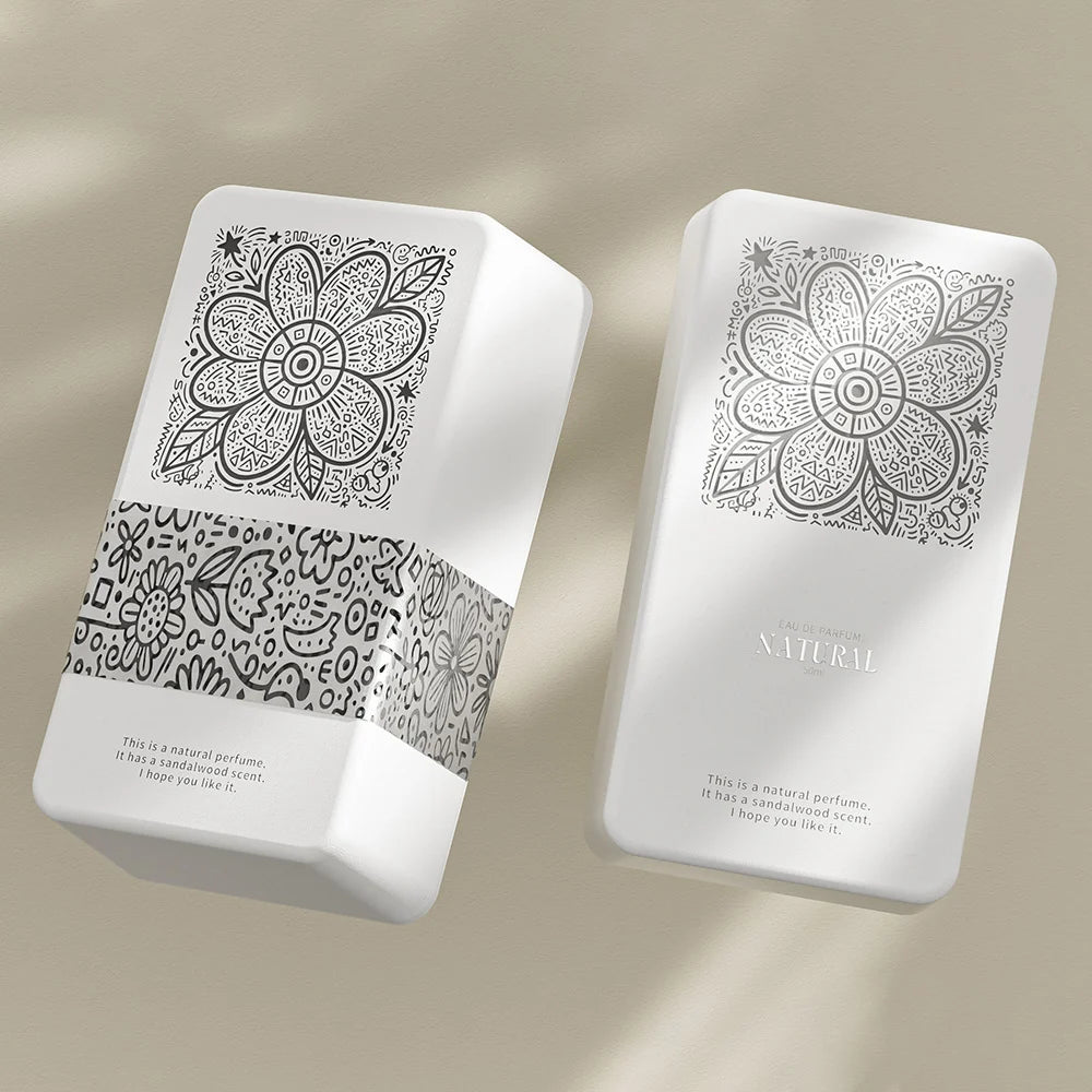 Black Floral Line Design White Perfume Box - Otarapack