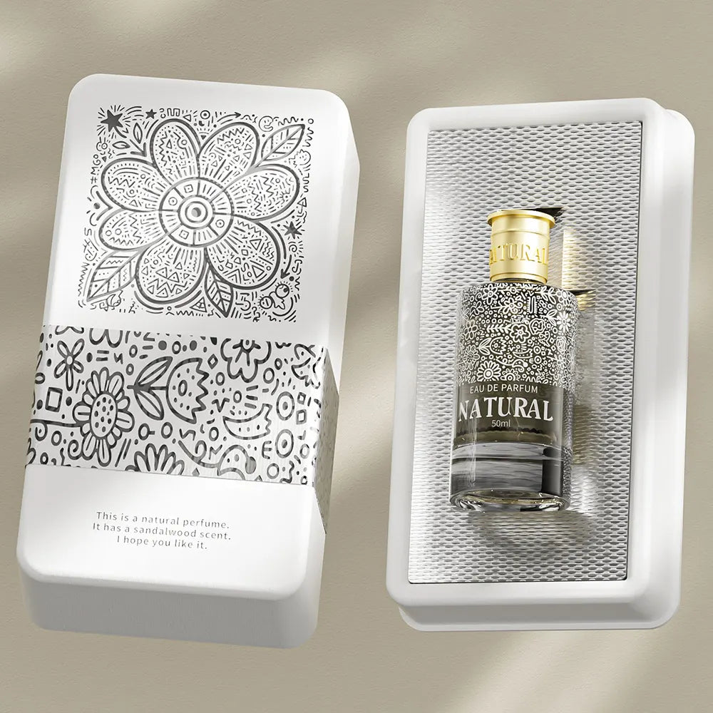 Black Floral Line Design White Perfume Box - Otarapack