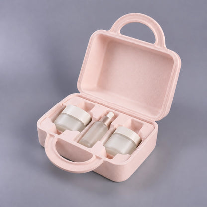 Mould Pulp Suitcase Cosmetic Skincare Packaging Box With Paper Handle